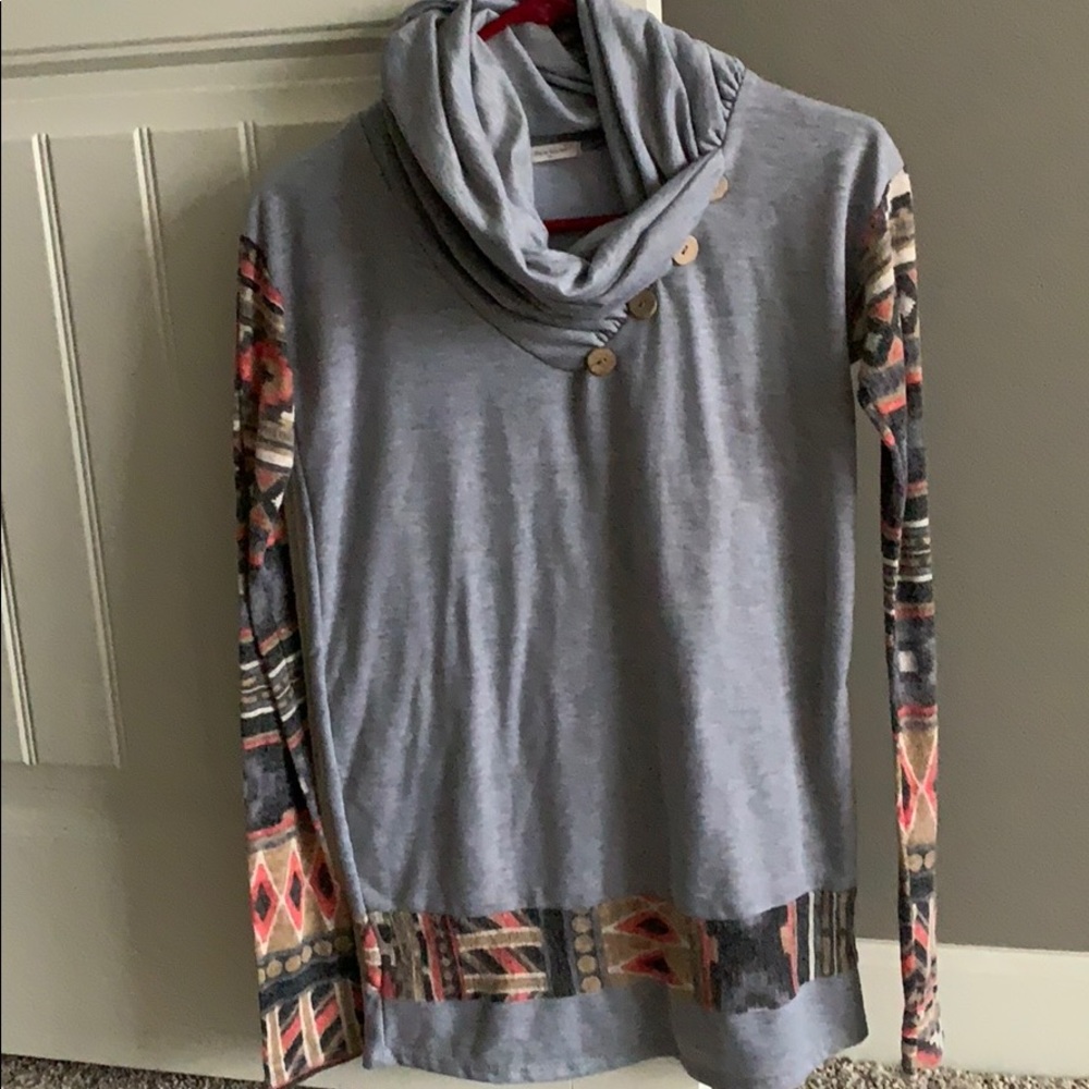 Aztec tunic with cute cowl neck!